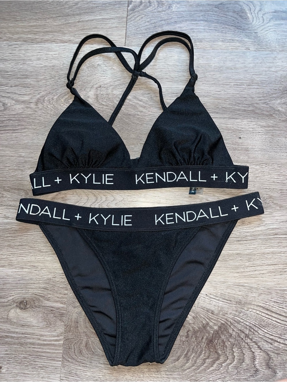 Kendall & Kylie Black Girls' One-Piece Style Swim Set with Branded Band